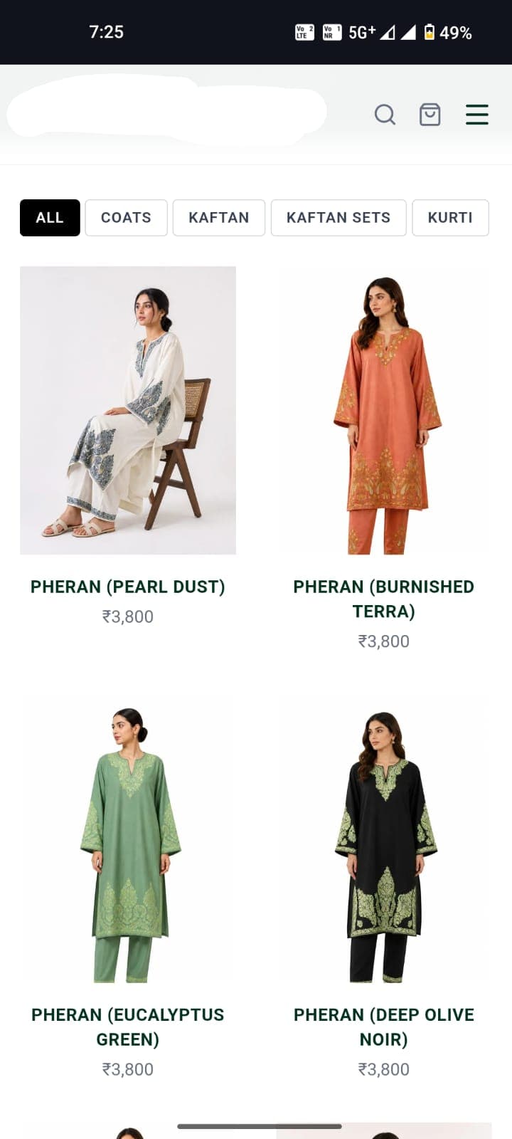 React Native shopping app by Nexona, a mobile app development company in Mumbai — category tabs and product grid for a D2C clothing brand